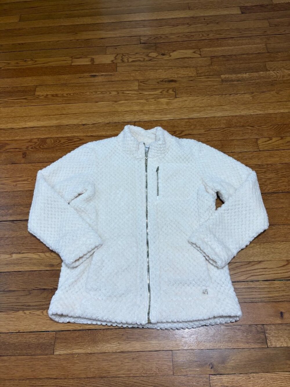 Calvin Klein Womens Sherpa Fleece Full Zip Jacket Size Large White Pockets Cozy